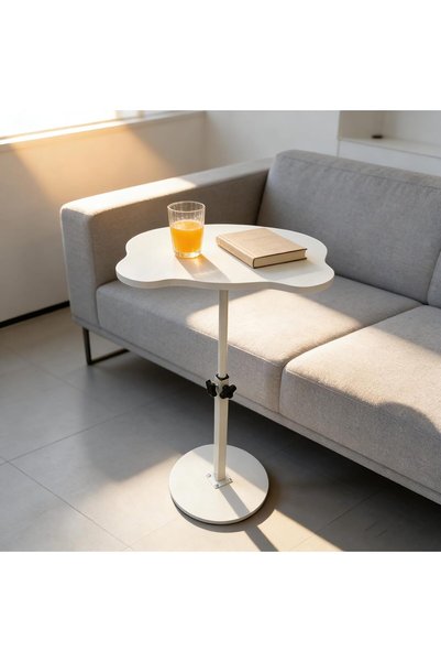 Generic Cloud Small Coffee Table, Cute White Bear Side Table with Height Adju...
