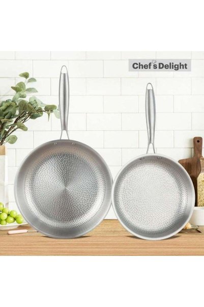 chef's delight 2-Piece Hammered Tri-Ply Fry Pan Set - 20 & 28CM | Dura