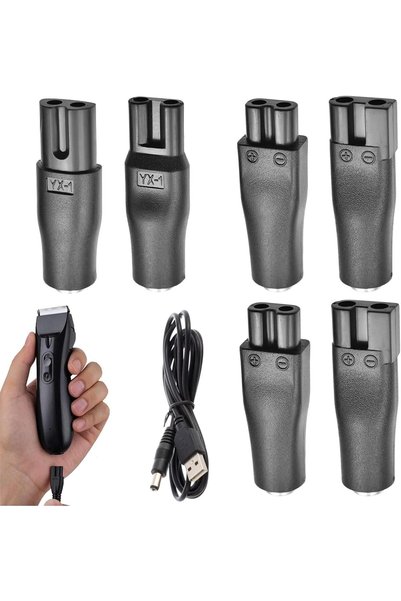Generic طقم شاحن ماكينة حلاقة عالمي مكون من 7 قطع مع 6 رؤوس وكابل USB، متوافق...