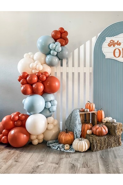 Çemrek Süs Parti Orange Blue Retrowhite Burnt Orange Balloon Chain Set of 100