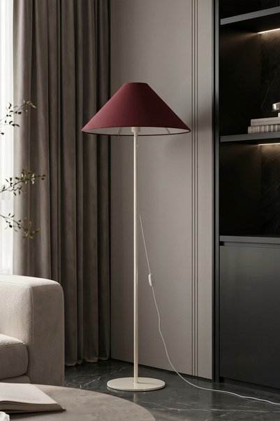 Marrien Venüs Krem Tek Ayaklı Metal Bordo Kumaş Lambader Salon & Oturma Odası...