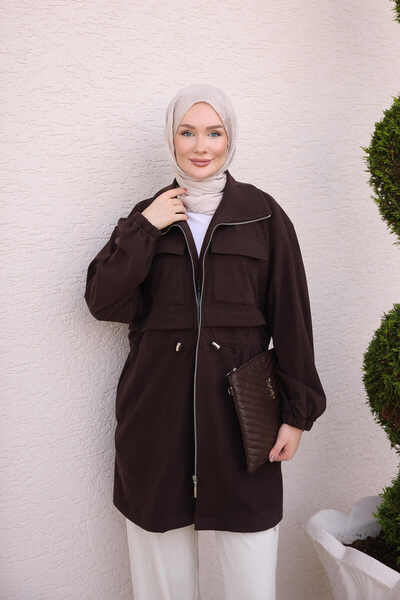 İmajButik Brown Elastic Waist Zipper Cap