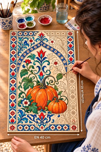 TOTTERİQ Balkabağı Çini Motifli Ahşap Mandala Boyama tablosu 40x65 cm 3 mm Ho...
