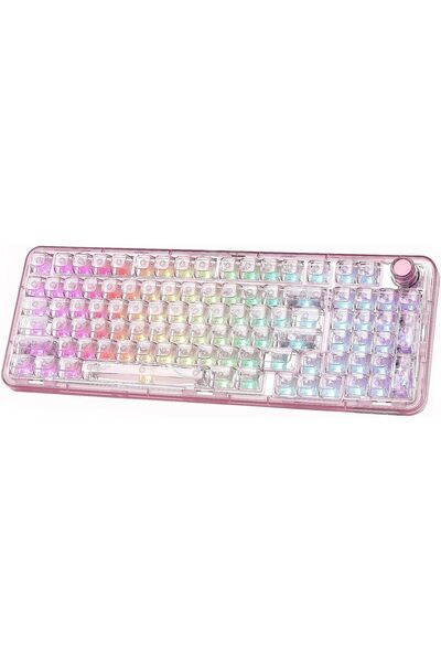 Generic X98 Clear Wireless Mechanical Keyboard With Knob(Pink,Crystal)