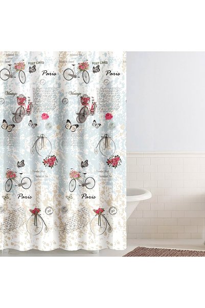 DD SHOP Perdea Dus Bleu cu Model Vintage Biciclete 180x180cm