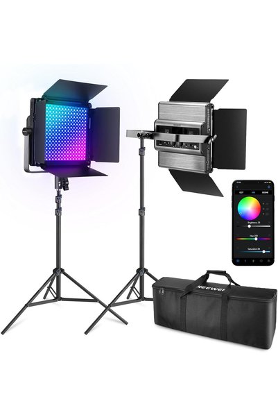 Generic مجموعة إضاءة فيديو LED RGB1200 مكونة من قطعتين مع تحكم عبر التطبيق/2....