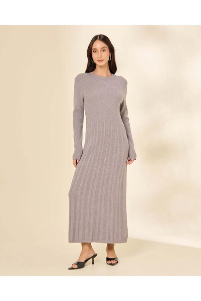 REDTAG Women Grey Plain Knitted Dress