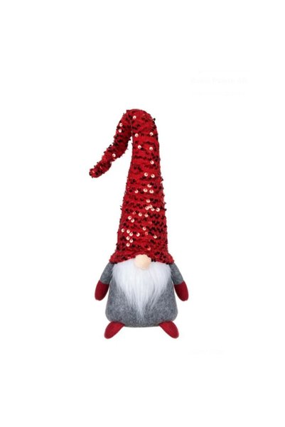 UnderShop Коледна декоративна фигурка Сив гном с червена шапка с пайети 46см