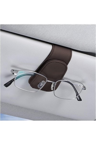 Generic Sunglasses Holders for Car Sun Visor, Leather Magnetic Clip, Brown