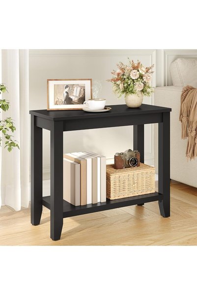 Generic End Table with Double Storage Shelves, Sturdy Wooden Side Table for L...