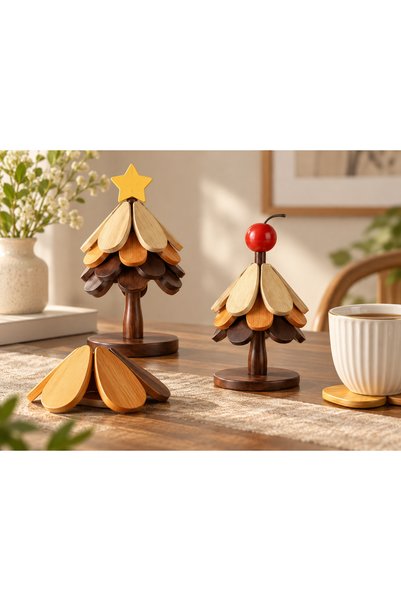 Adana Pasta Malzemeleri ERT-BMB-513 طقم قواعد أكواب من الخيزران بتصميم شجرة ع...