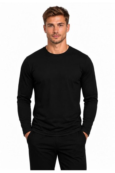 AXXEL Erkek Pamuklu Bisiklet Yaka Uzun Kollu T-shirt-D4005