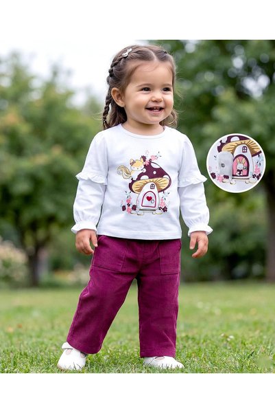 Babyoye طقم تي شيرت بأكمام طويلة وبنطلون للاسترخاء من القطن المنسوج 100% مع ط...