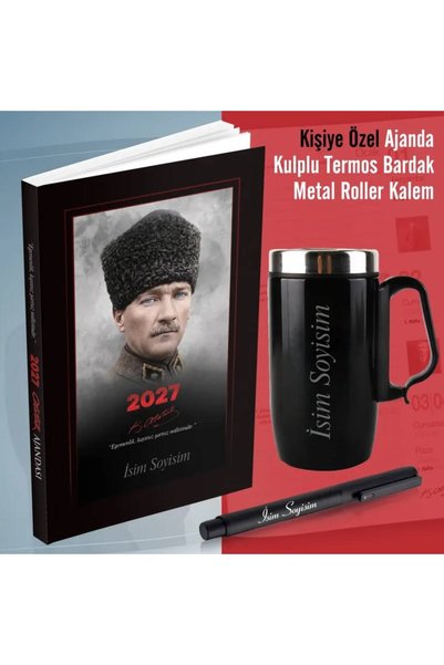 HalkKitabevi Kişiye Özel 2027 Komutan Ajanda - Kulplu Termos Bardak ve Metal Roller Kalem