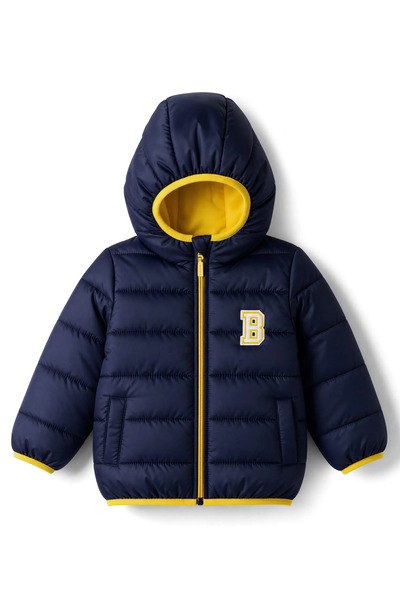 Baby Hug Babyhug Woven Full Sleeves Padded Hooded Jacket With Patch - Navy Bl...