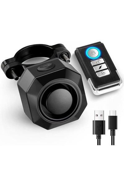 Generic جهاز إنذار للدراجات قابل لإعادة الشحن عبر USB مع جهاز تحكم عن بعد، صو...