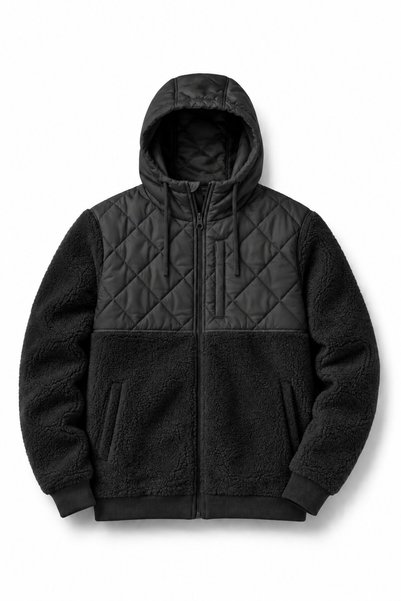 GHASSY CO . Erkek Kapüşonlu Peluş Kapitone Detaylı Fermuarlı Kışlık Spor Outd...