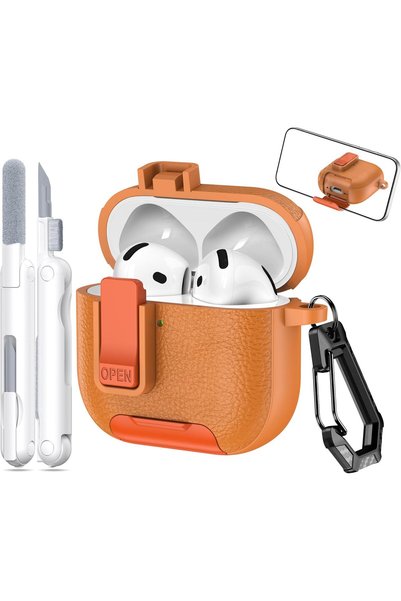 Generic for AirPods 4th Generation Case with Locking Mechanism, Leather-Textu...