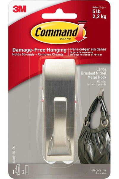 Generic Large Modern Reflections Metal Hook, Brushed Nickel, 1-Hook, 2-Strips...