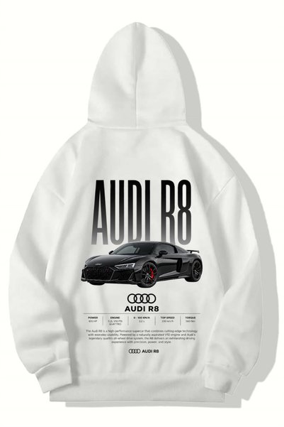 BRZ COLLECTION Ουνισέξ Όβερσάιζ Φούτερ με κουκούλα R8 AUDI (ΛΕΥΚΟ)