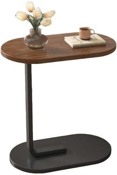 Generic C-Shaped Side Table, Slim Small Table with Wood Top & Metal Frame, En...