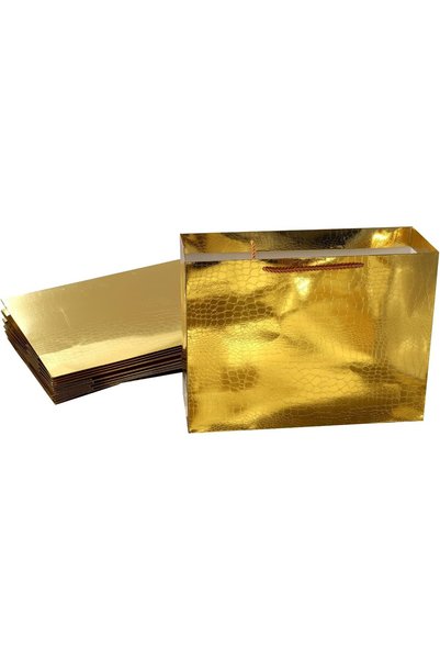 Generic حزمة من 10 أكياس ورقية بلون ذهبي معدني، أكياس تسوق ذات ملمس خاص، أكيا...