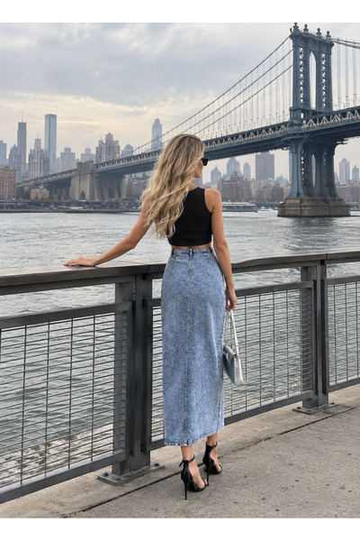 Swet Shop Jeans Women's Buttoned Front Maxi Length Lycra Denim Skirt