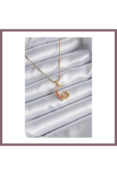 Generic Brand 316L Steel Gold Color Crescent Cat Model Zircon Stone Detail Wo...