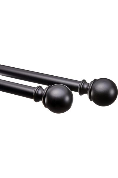 Generic 2.5 cm Curtain Rod with Round Finials, 2-Pack, 91 cm to 183 cm, Black