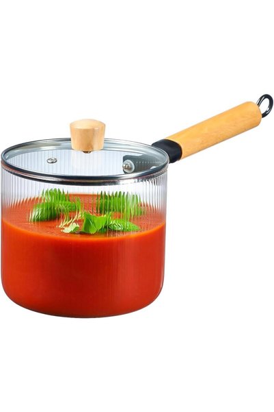 Generic قدر طهي زجاجي شفاف مع غطاء، مقاوم للحرارة من البوروسيليكات، مناسب لجم...