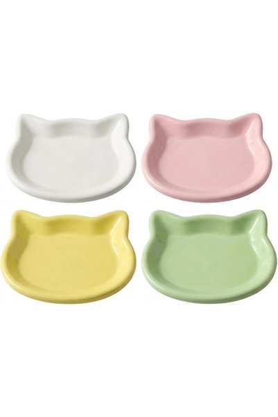 Generic 4 Pcs Cat Bowls Set – Plastic Kitten Food & Water Dishes with Low-Edg...
