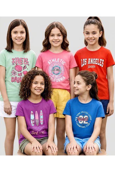 Pine kids Cotton Knit T-Shirts with Text Print (Pack of 5) - Multicolor