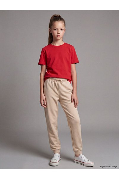 LC Waikiki Lcw Kids Beige Elastic Waist Girls Jogger Sweatpants
