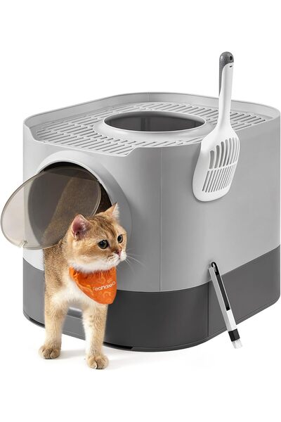 feandrea Cat Litter Tray XXL with Lid, Extendable Tray, Shovel, Brush, Spacio...