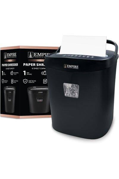 EMPIRE TRADING & COMMERCE Paper Shredder 6-Sheet Cross-Cut, 15 Litres Shredde...