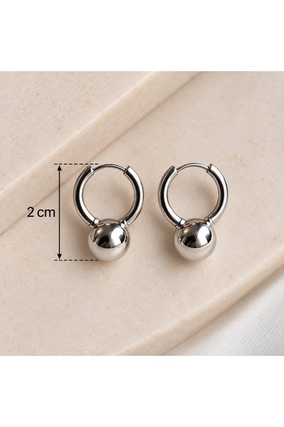 Yonida Jewelry Çelik Küpe Gümüş Renk Rodyum Kaplama Büyük Metal Topçuklu Halk...