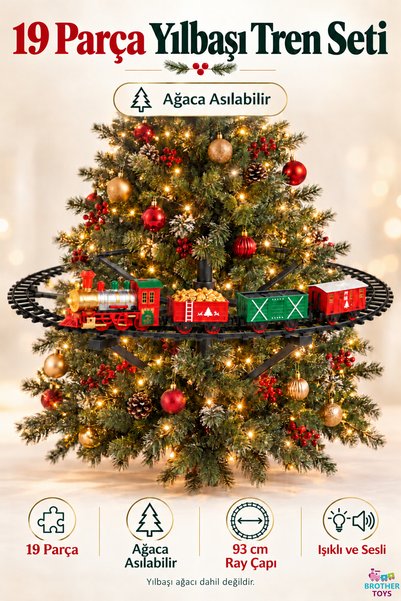 Brother Toys 19 Parça Ağaca Asılabilen Tren Seti – Dekoratif Işıklı Sesli Yıl...