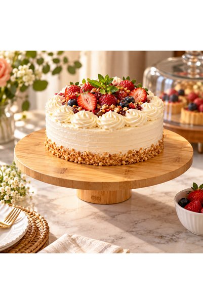 Adana Pasta Malzemeleri ERT-BMB-506 طبق تقديم دائري من الخيزران ذو قاعدة مرتف...