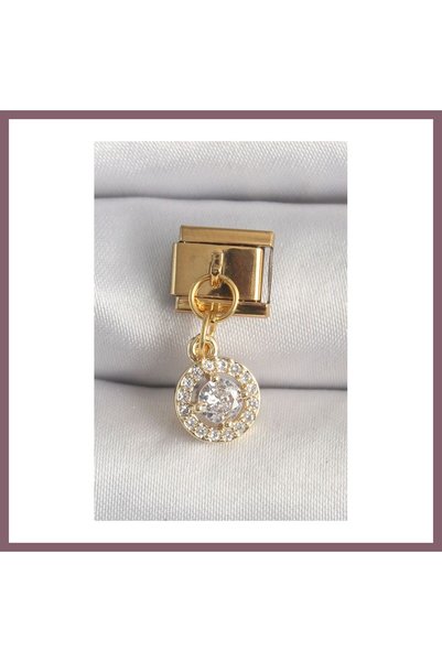 Generic Brand 316L Steel Gold Color Dangle Circle Zircon Stone Nomination Cha...