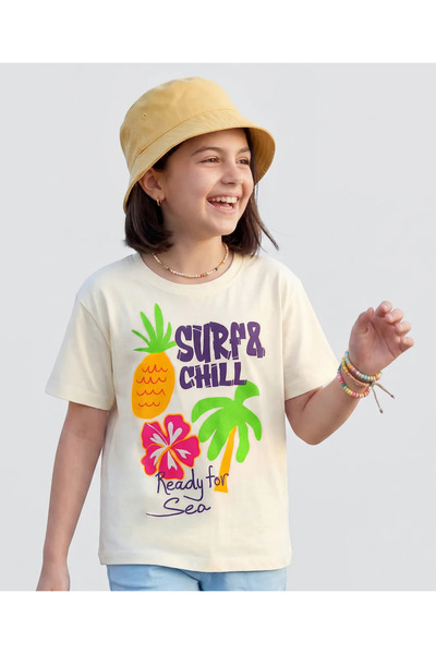 Pine kids تي شيرت قطني محبوك بأكمام نصفية مع طباعة رياضة ركوب الأمواج - أبيض ...