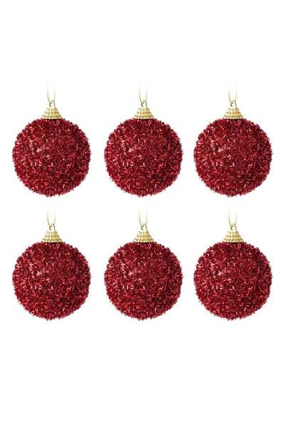 ANTBRO Set 6 Globuri de Crăciun Roșii cu Glitter și Tinsel Ø6cm, ANTBRO®