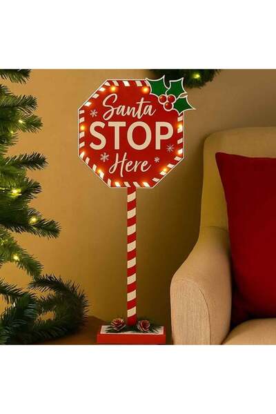 ANTBRO Indicator Decorativ de Crăciun Tăbliță din Lemn Candy Santa Stop Here ...