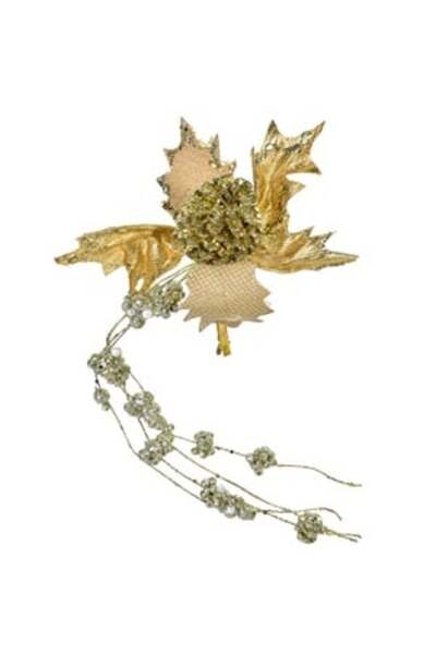 ANTBRO Floare Decorativă de Crăciun Aurie cu Glitter, Beteală și Clips 22cm, ...