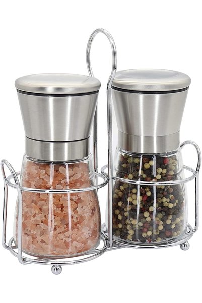 Generic Salt and Pepper Grinder Set Refillable Adjustable Mill with Stand