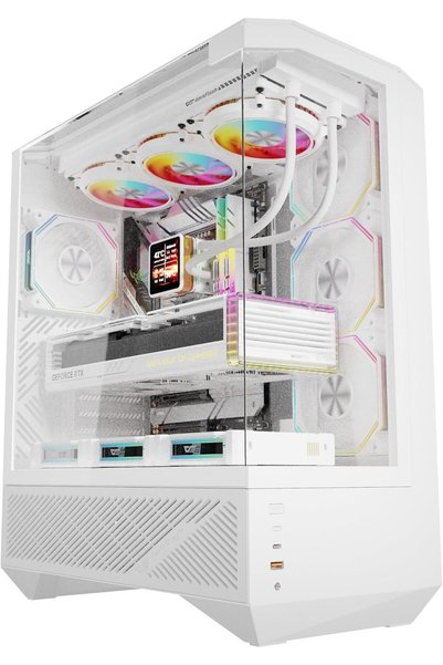 Generic علبة كمبيوتر DY460 ATX متوسطة الحجم، زجاج بانورامي من 3 جوانب، 4 مراو...