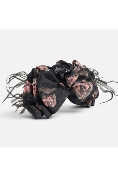 ANTBRO Clamă de Păr Tip Clește Mare cu Fundă Textilă Model Floral și Pene 13c...