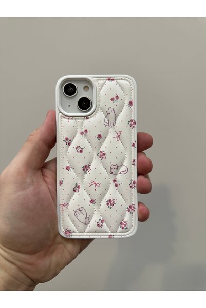 YZGOLDEN iPhone 15 Compatible Camera Protected Quilted Stitched Cat and Rose ...
