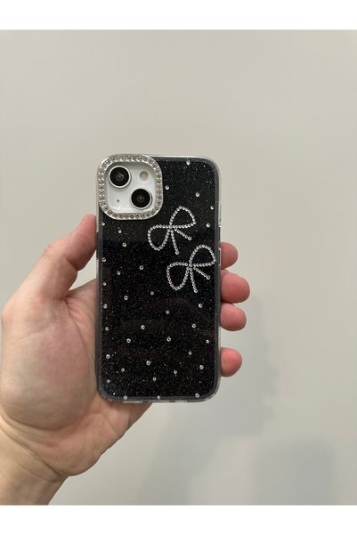 YZGOLDEN حافظة سيليكون سوداء متوافقة مع iPhone 13 و14 بتصميم فيونكة مزينة بتف...