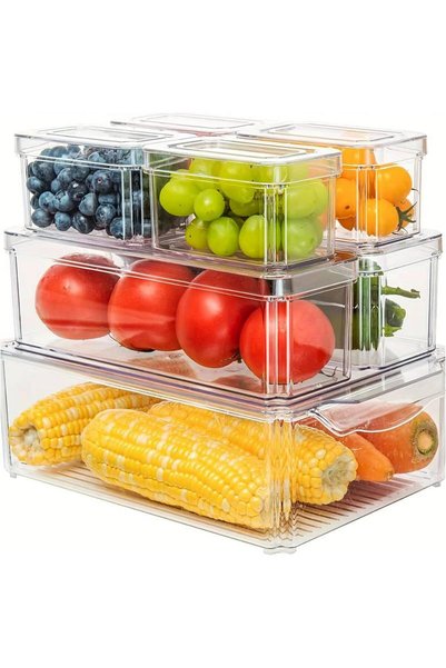 Generic Fridge Organizer Stackable Refrigerator Organizer Bins with Lids 3 Si...