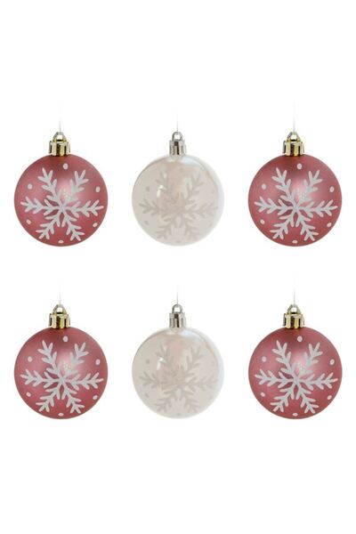 ANTBRO Set 6 Globuri de Crăciun Roz și Albe cu Fulgi din Glitter Holografic Ø...